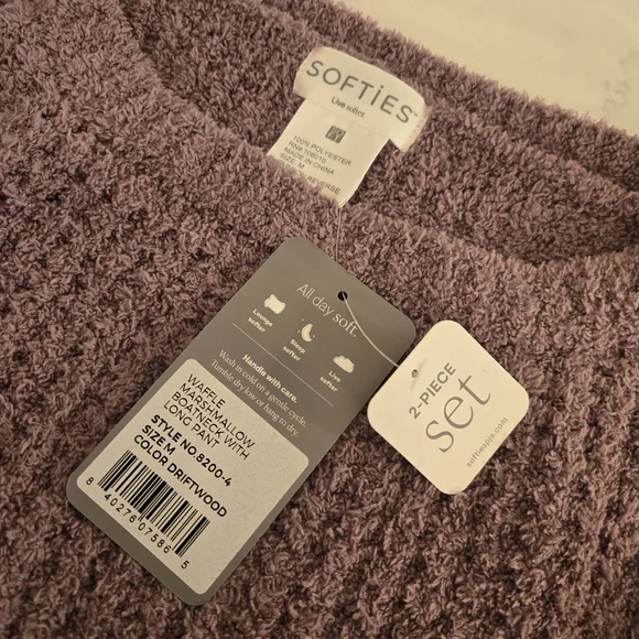 NWT Softies Waffle Marshmallow Boatneck Lounge Set Pajamas PJs Fleece Driftwood - Picture 6 of 7